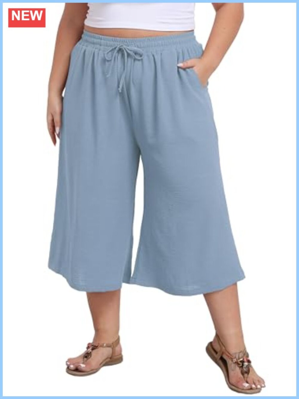 Goodmansam Plus Size Capri Culottes High Waisted Wide Leg Palazzo Pants with